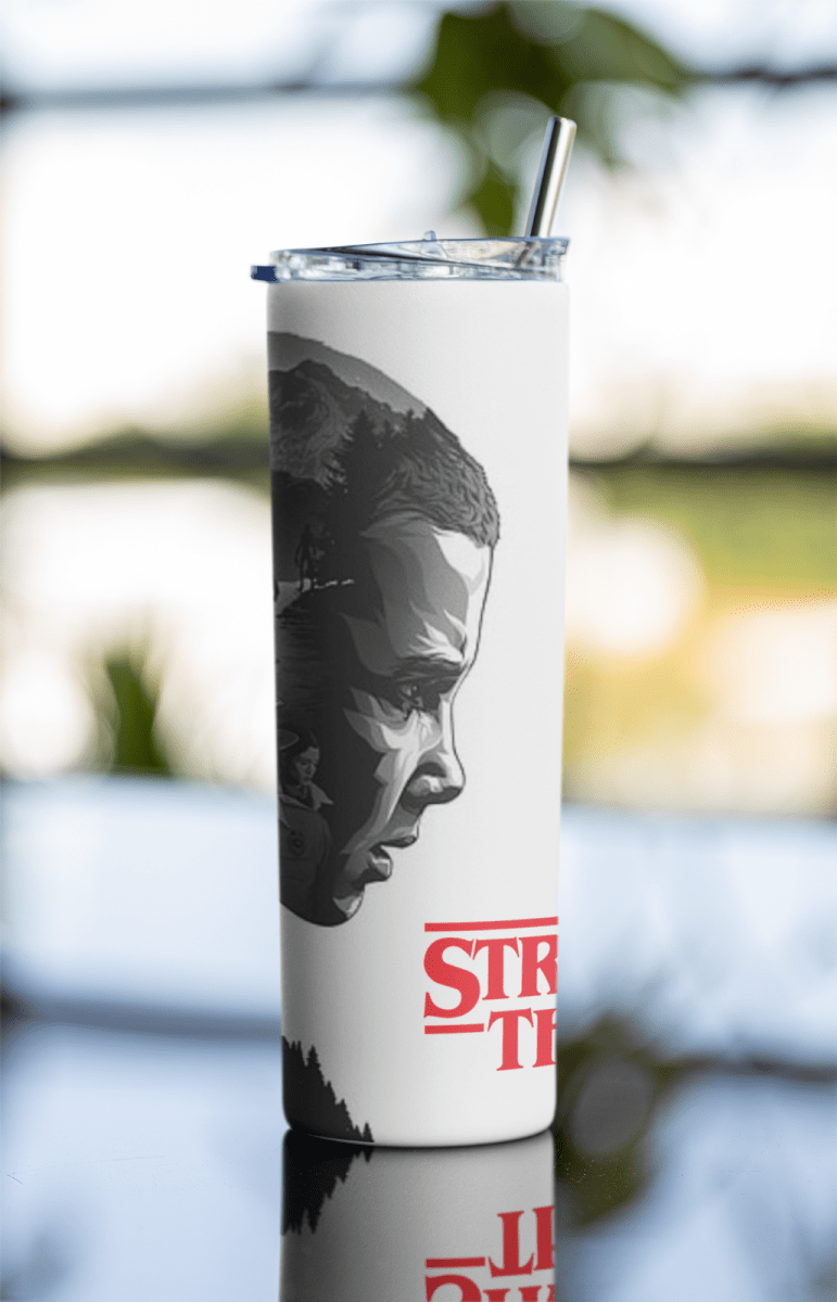 Stranger Things Eleven Profile Tumbler 20oz White Insulated Cup with Straw & Lid - East Coast Gifts