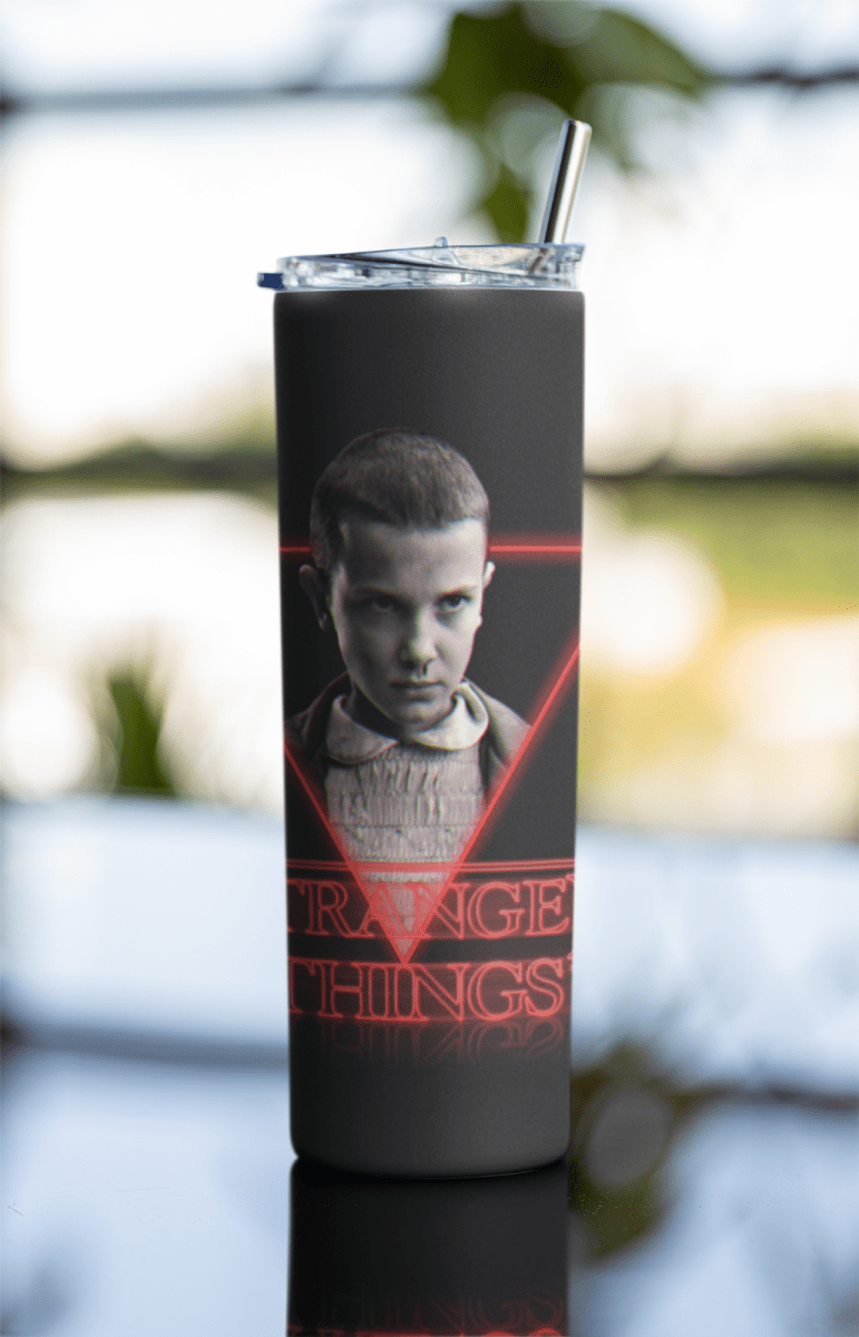 Stranger Things Eleven Tumbler 20oz Insulated Cup with Retro Red Triangle Design - East Coast Gifts