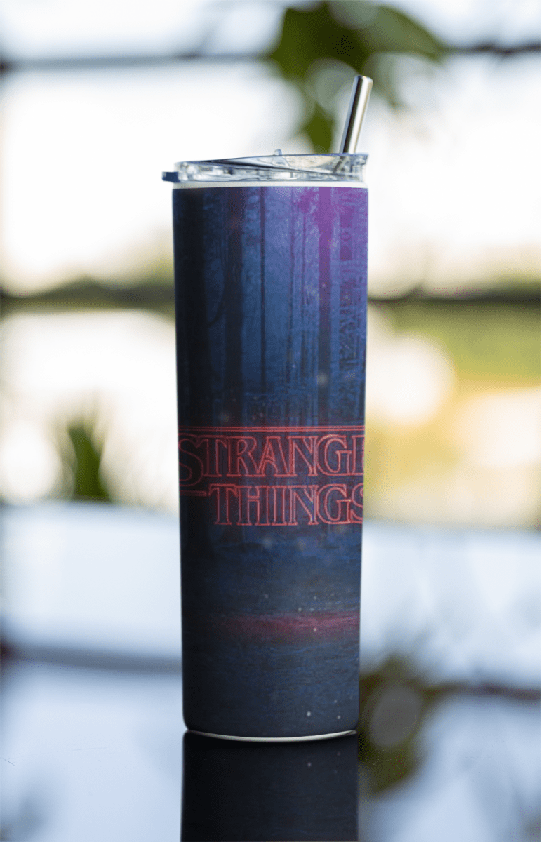 Stranger Things Forest Tumbler – 20oz Insulated Cup w/ Lid & Metal Straw - East Coast Gifts
