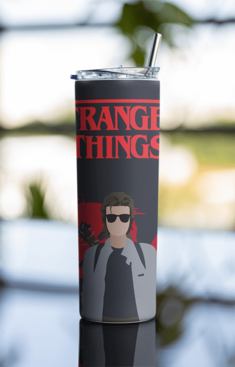 Stranger Things Steve Harrington Tumbler – 20oz Insulated Cup with Straw & Lid - East Coast Gifts