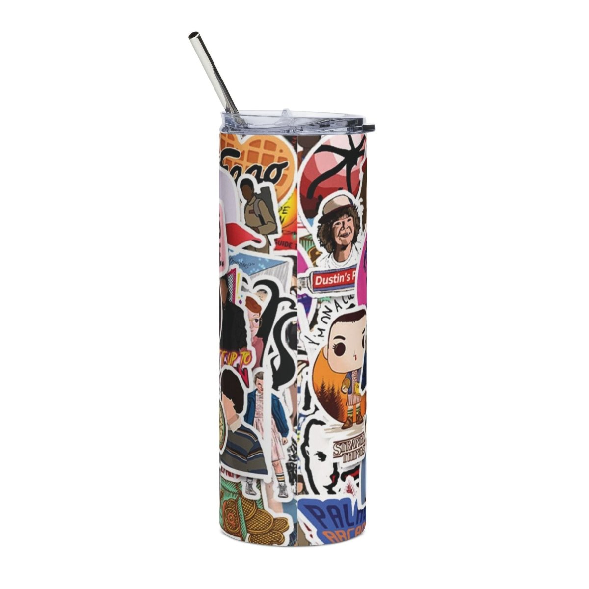 Stranger Things Sticker Collage Tumbler – 20oz Insulated Cup with Eleven & Logos - East Coast Gifts