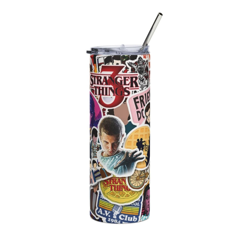 Stranger Things Sticker Collage Tumbler – 20oz Insulated Cup with Eleven & Logos - East Coast Gifts