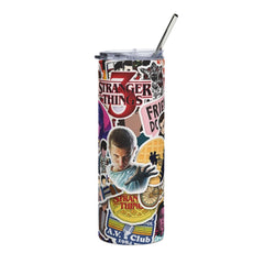 Stranger Things Sticker Collage Tumbler – 20oz Insulated Cup with Eleven & Logos - East Coast Gifts