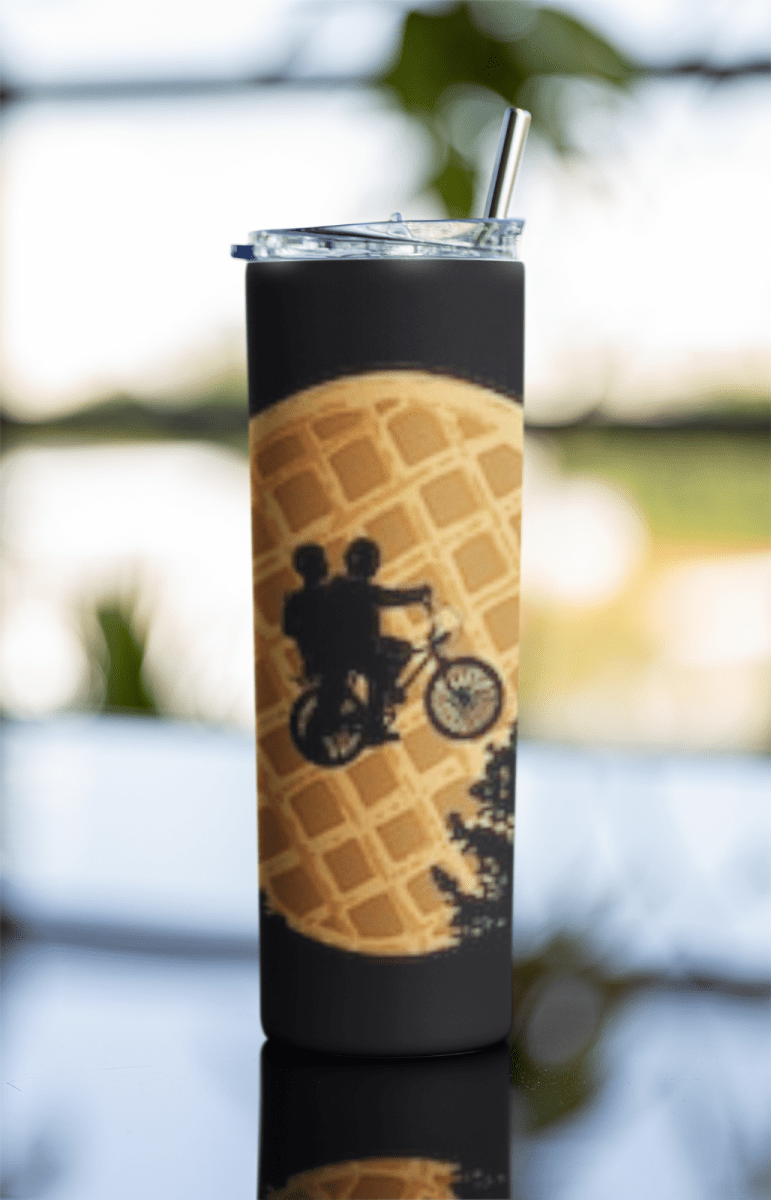 Stranger Things Waffle Tumbler Cup with Straw – Double Rider Bike Silhouette - East Coast Gifts
