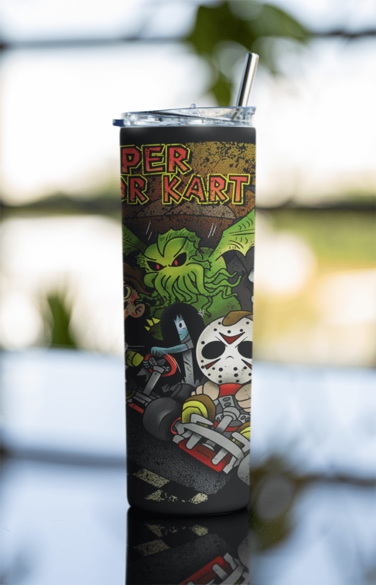 Super Horror Kart Tumbler - 20oz Stainless Steel Cup with Lid & Straw - East Coast Gifts
