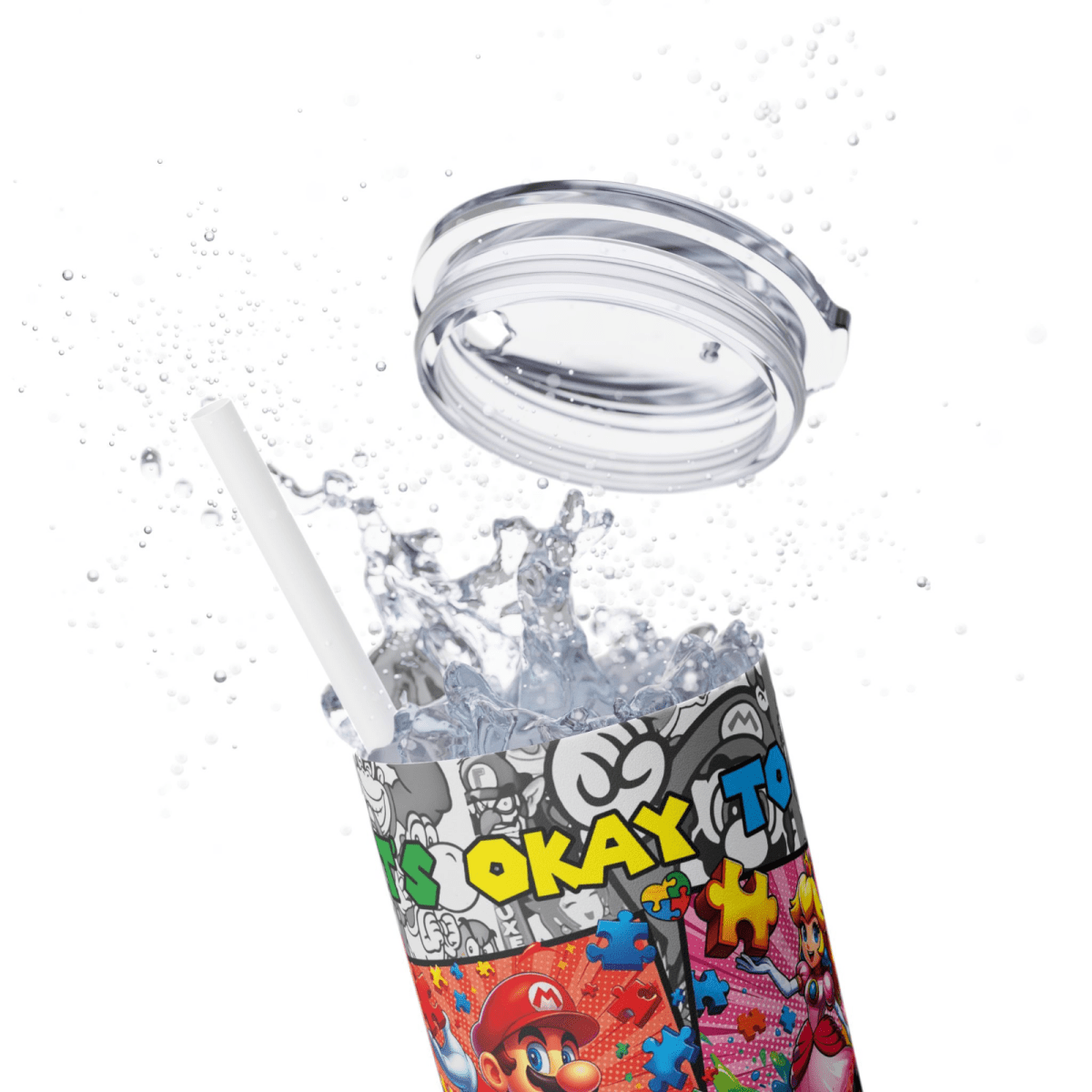 Super Mario 20oz Tumbler Skinny Travel Coffee Mug with Straw - East Coast Gifts