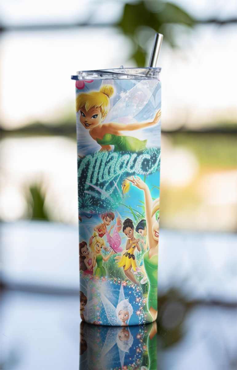 Tinker Bell 20oz Skinny Tumbler - Fairies Magic Cup for Girls & Fans Gift - East Coast Gifts