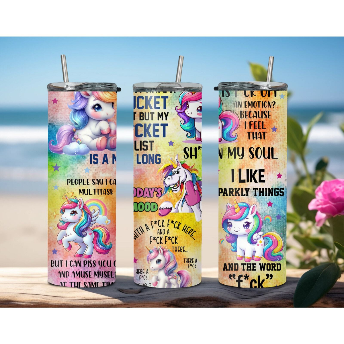 Unicorn Cartoon Design 20oz Stainless Steel Insulated Hot Cold Tumbler Straw - East Coast Gifts
