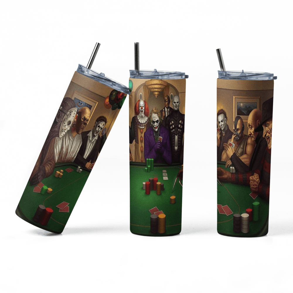 Villains Playing Poker Tumbler - 20oz Stainless Steel Cup w/ Lid & Straw - East Coast Gifts