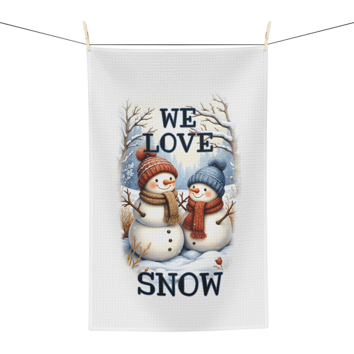 We Love Snow Snowman Kitchen Towel – Cute Winter Decor - East Coast Gifts