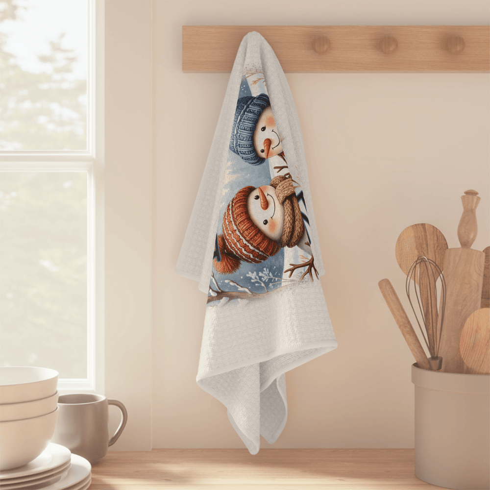 We Love Snow Snowman Kitchen Towel – Cute Winter Decor - East Coast Gifts