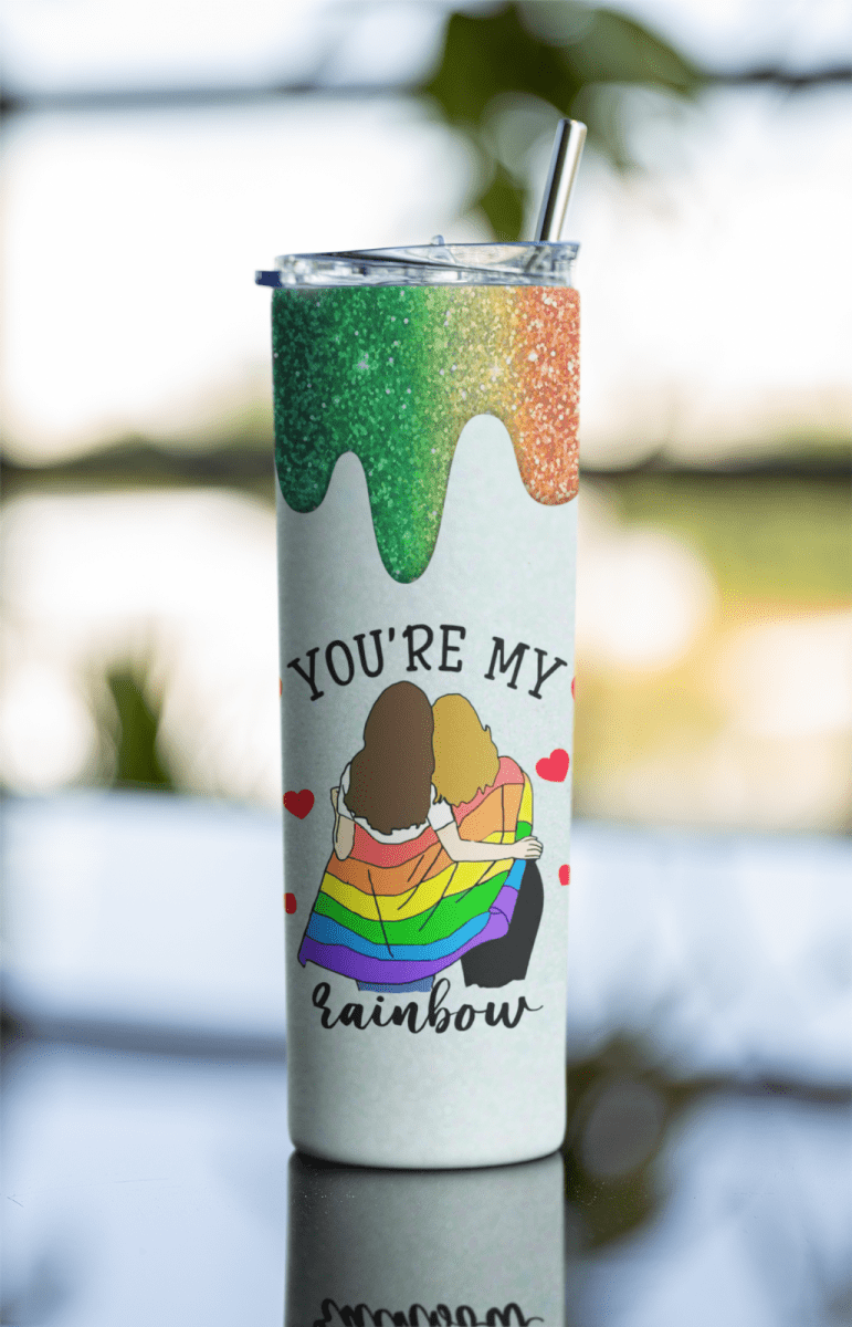 You're My Rainbow Tumbler – 20oz LGBTQ Pride Cup with Glitter Drip Design - East Coast Gifts